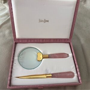 Neiman Marcus Pink and Gold Magnifying Glass and Letter Opener Set